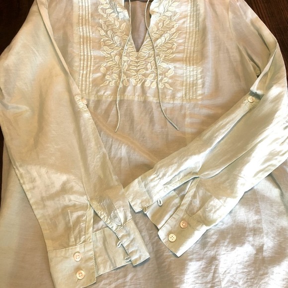 Banana Republic Linen Blend Sheer Light Green Tunic Floral Embroidered Women’s L - Picture 8 of 9